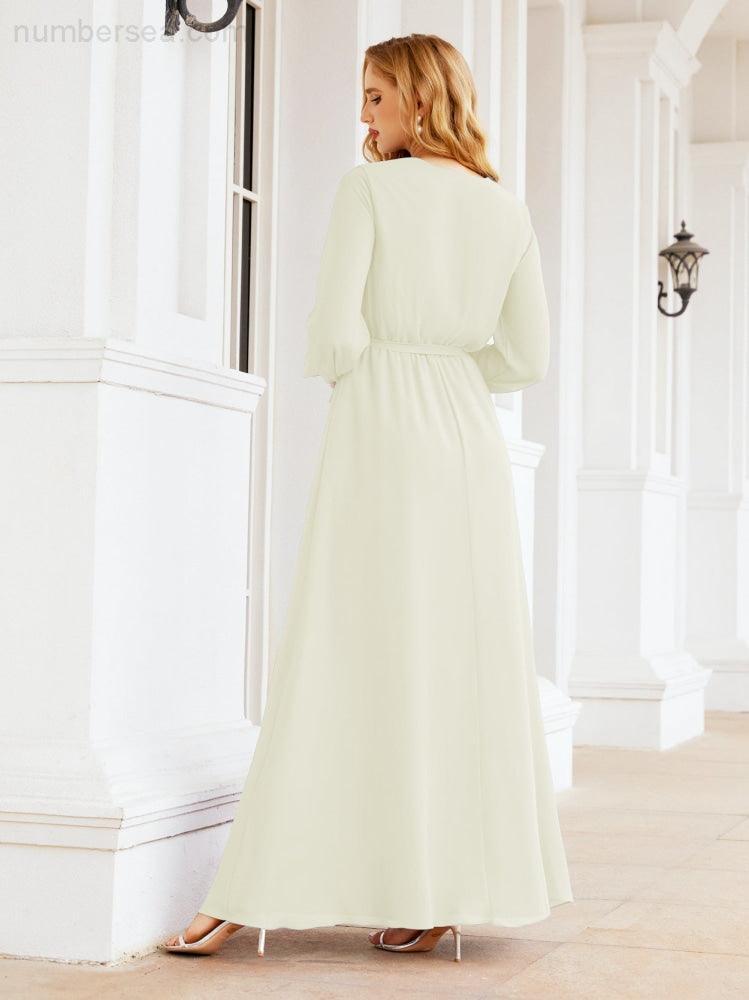 Numbersea Women's Chiffon Bridesmaid Dress A line Long Sleeves Formal Evening Prom Gown for Wedding Guest 28032
