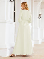Numbersea Women's Chiffon Bridesmaid Dress A line Long Sleeves Formal Evening Prom Gown for Wedding Guest 28032