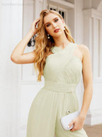 Numbersea Crisscross Neck Jumpsuit Formal Evening Dress Long Bridesmaid Dresses Bell-bottomed Pants 28033