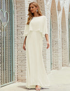 Sunnderly  Bridesmaid Dress Women Long Sleeve V-Neck Chiffon Formal Wedding Party Dress SY28018