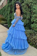 A-line Sweetheart Tiered Organza Prom Dress with Detachable Sleeves