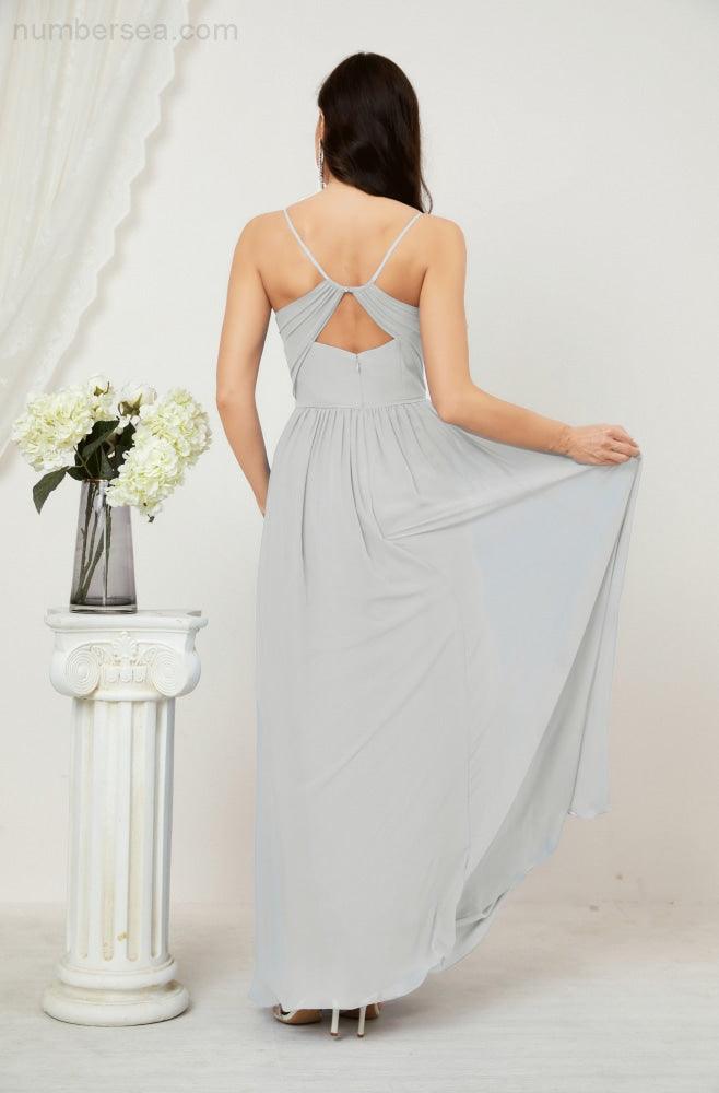 Baoleely  Neck Bridesmaid Dresses Chiffon Long Spaghetti A-line Formal Prom Gown for Wedding Party Evening 2801