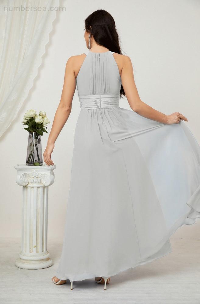 Baoleely Formal Party Gown Dress Chiffon Halter Long Sleeveless Bridesmaid Dresses 2802