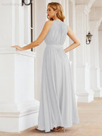 Numbersea Halter Bridesmaid Dress Empire Waist Formal Evening Prom Gown for Mother of The Bride 28030