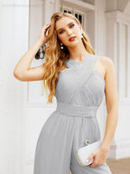 Numbersea Crisscross Neck Jumpsuit Formal Evening Dress Long Bridesmaid Dresses Bell-bottomed Pants 28033
