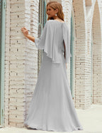 Sunnderly  Bridesmaid Dress Women Long Sleeve V-Neck Chiffon Formal Wedding Party Dress SY28018