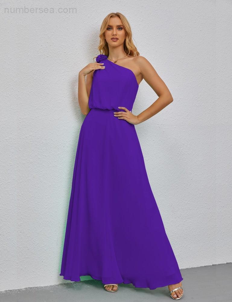 Ruffled One Shoulder Sleeveless Long Bridesmaid Dresses A-line Formal Evening Gown Side Split 28080