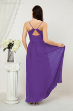 Baoleely  Neck Bridesmaid Dresses Chiffon Long Spaghetti A-line Formal Prom Gown for Wedding Party Evening 2801