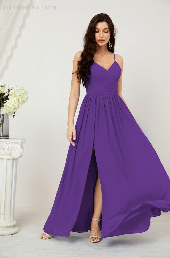 Baoleely  Neck Bridesmaid Dresses Chiffon Long Spaghetti A-line Formal Prom Gown for Wedding Party Evening 2801