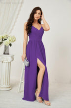 Baoleely  Neck Bridesmaid Dresses Chiffon Long Spaghetti A-line Formal Prom Gown for Wedding Party Evening 2801