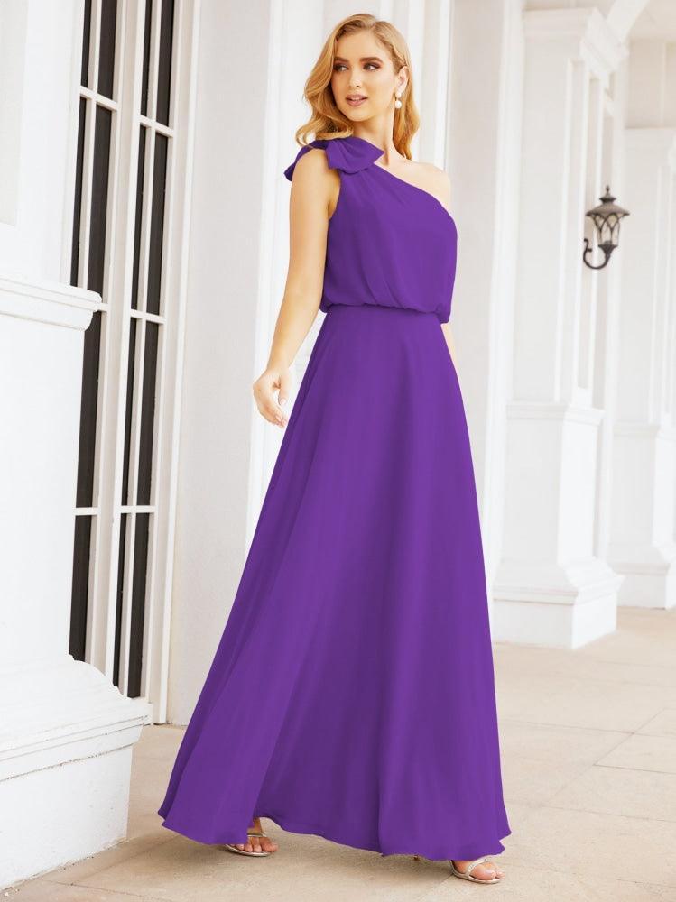 Numbersea Chiffon Ruffled One Shoulder Sleeveless Long Bride Dresses A-line Formal Evening Gown Side Split 28057