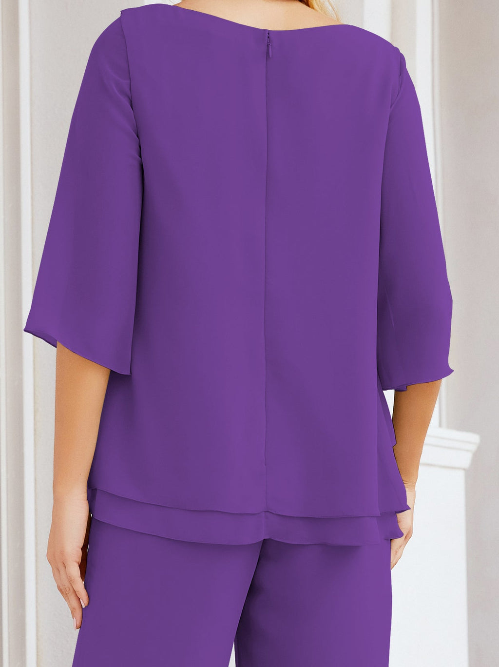 Sunnderly Elegant 2 Piece Mother of The Bride Dress Plus Size Pant Suits Ruffle Layers Sliver Housecoat SY28064