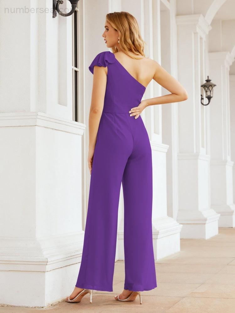 Numbersea Women's One Shoulder Long Jumpsuit Formal Evening Dress Long Bridesmaid Dresses Pants Wedding Party 28034