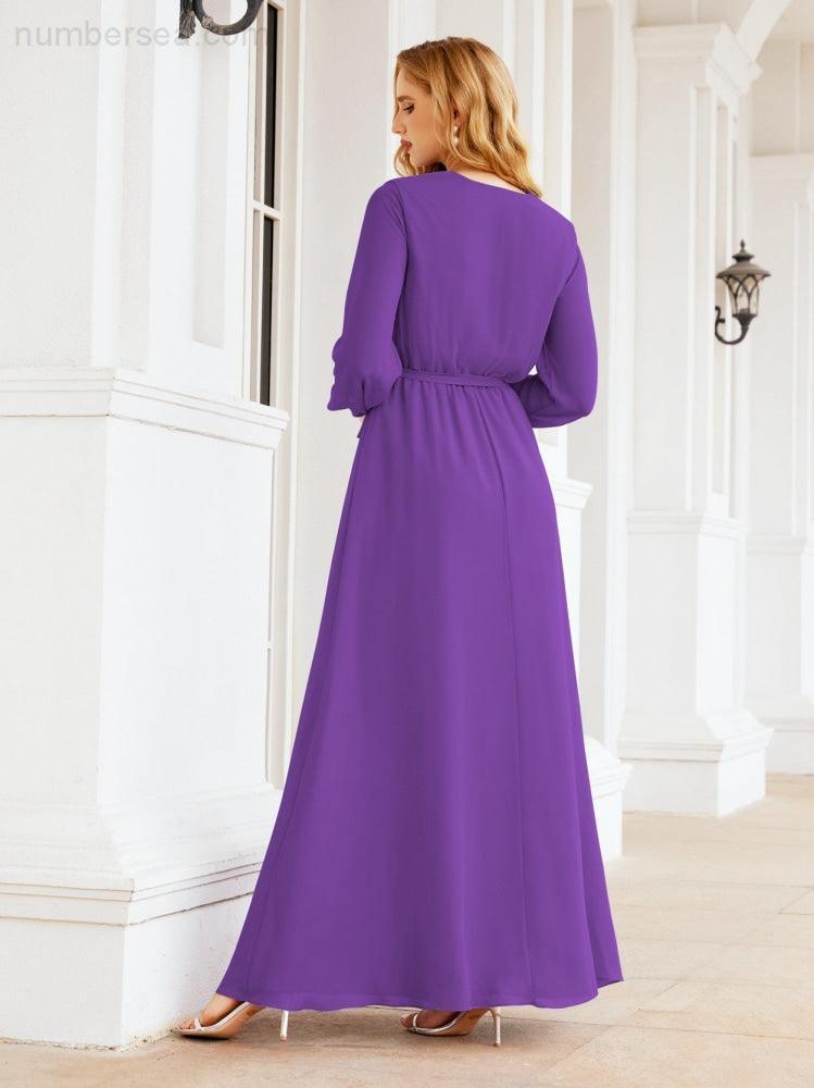Numbersea Women's Chiffon Bridesmaid Dress A line Long Sleeves Formal Evening Prom Gown for Wedding Guest 28032