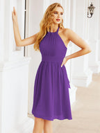 Baoleely Halter Chiffon Bridesmaid Dresses Short Sleeveless Formal Party Dress Open Back 28023