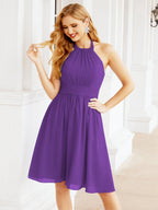Baoleely Halter Chiffon Bridesmaid Dresses Short Sleeveless Formal Party Dress Open Back 28023