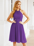 Baoleely Halter Chiffon Bridesmaid Dresses Short Sleeveless Formal Party Dress Open Back 28023