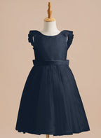 A-line Satin Tulle Knee-length Flower Girl Dress