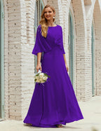 Sunnderly  Bridesmaid Dress Women Long Sleeve V-Neck Chiffon Formal Wedding Party Dress SY28018
