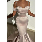 Sweetheart Beaded Spaghetti Straps Mermaid Satin Prom Dress Evening Gowns