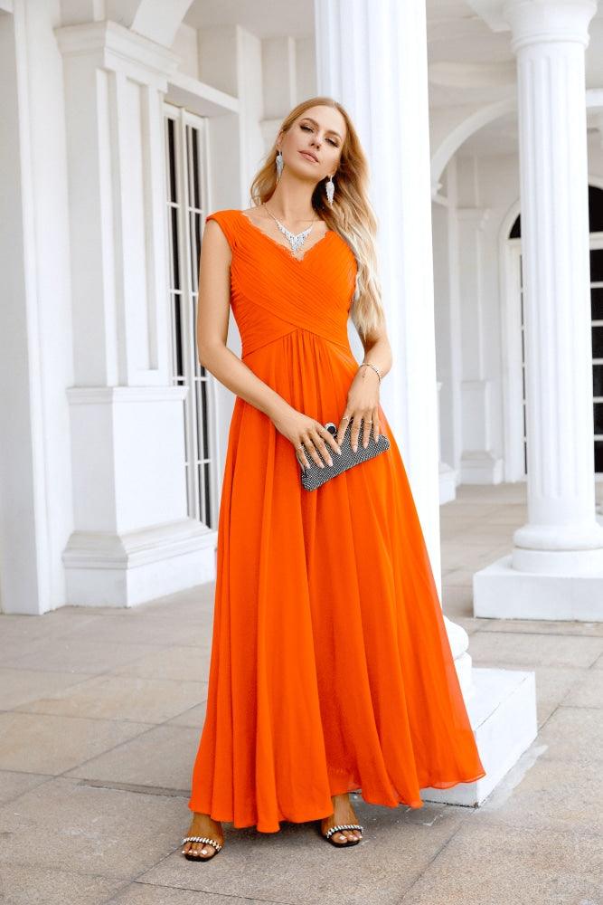 Ladies Chiffon V Neck Sleeveless Floor Length Bridesmaid Evening Dress Wedding Party Evening Dress 28126