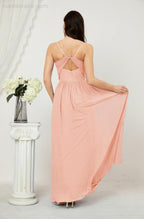 Baoleely  Neck Bridesmaid Dresses Chiffon Long Spaghetti A-line Formal Prom Gown for Wedding Party Evening 2801