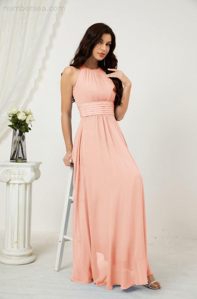 Baoleely Formal Party Gown Dress Chiffon Halter Long Sleeveless Bridesmaid Dresses 2802
