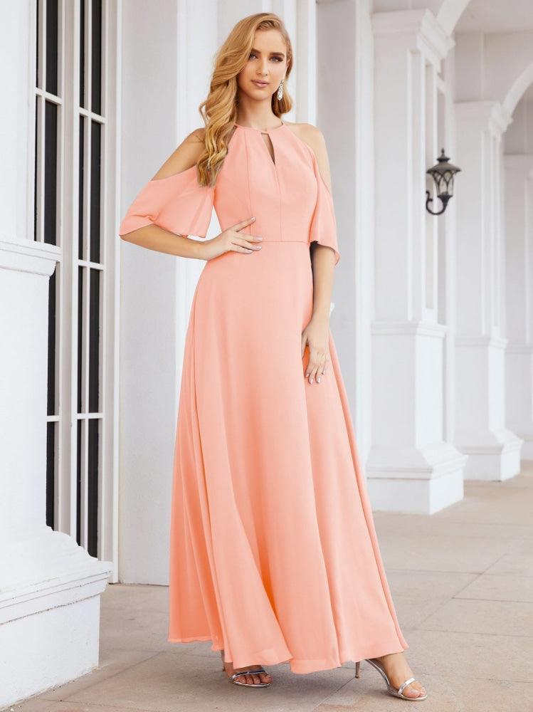 Numbersea Cold Shoulder Bridesmaid Dresses A-Line Long Formal Evening Gowns 28074