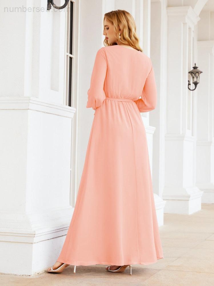 Numbersea Women's Chiffon Bridesmaid Dress A line Long Sleeves Formal Evening Prom Gown for Wedding Guest 28032