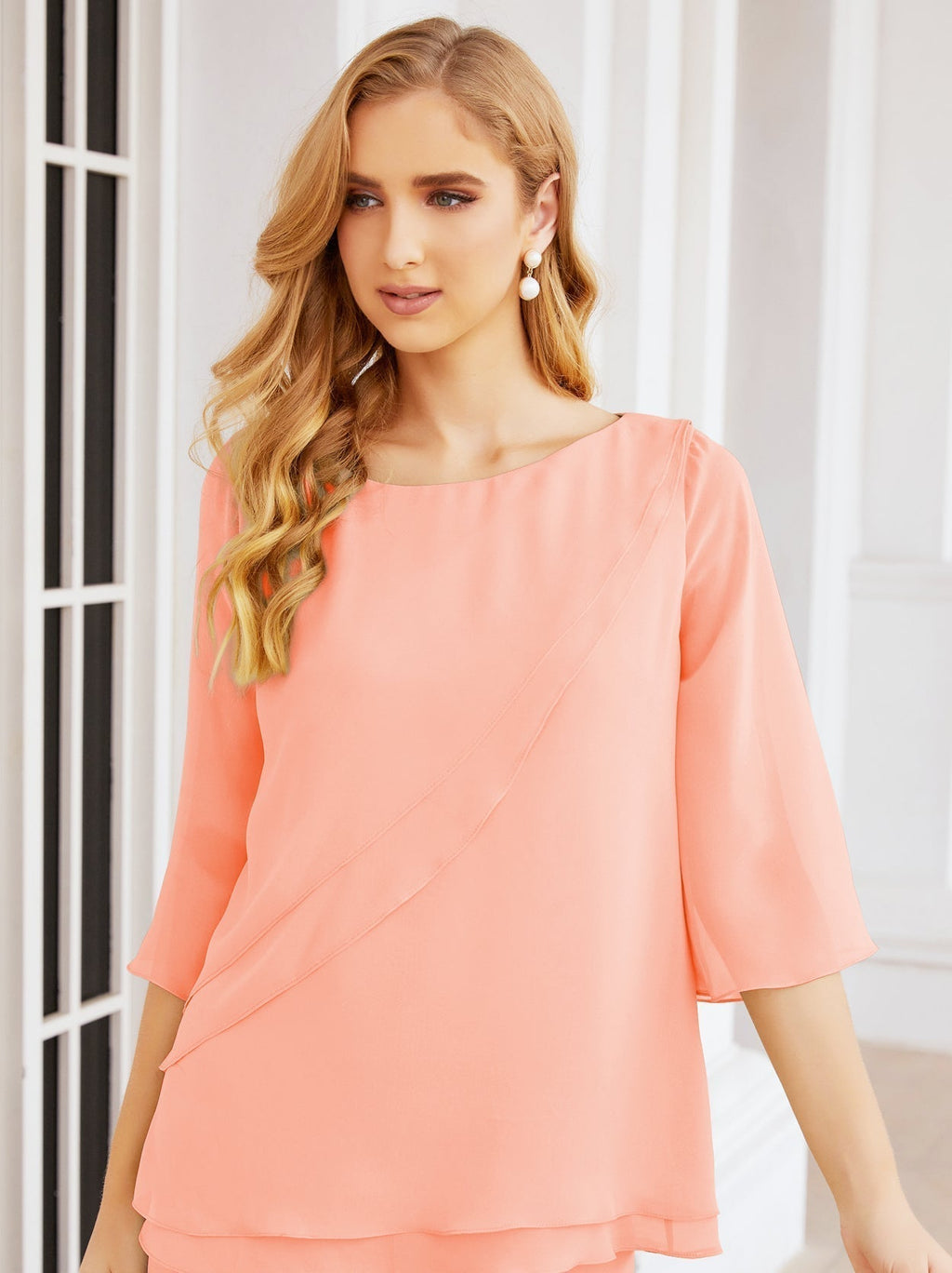 Sunnderly Elegant 2 Piece Mother of The Bride Dress Plus Size Pant Suits Ruffle Layers Sliver Housecoat SY28064