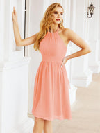 Baoleely Halter Chiffon Bridesmaid Dresses Short Sleeveless Formal Party Dress Open Back 28023