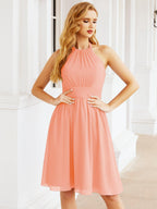 Baoleely Halter Chiffon Bridesmaid Dresses Short Sleeveless Formal Party Dress Open Back 28023