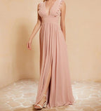 Evening Dress V-Neck Ruffles Pleated Split fork Dress