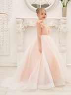 Ball-Gown/Princess Tulle Sweep Train Pink Flower Girl Dress