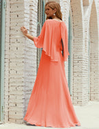 Sunnderly  Bridesmaid Dress Women Long Sleeve V-Neck Chiffon Formal Wedding Party Dress SY28018