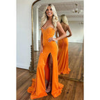 Sweetheart Strapless Beaded Satin Sheath Long Prom Evening Dress With Slit