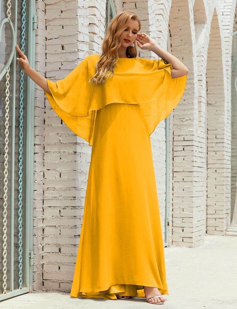 Sunnderly  Bridesmaid Dress Women Long Sleeve V-Neck Chiffon Formal Wedding Party Dress SY28018