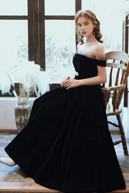 Off Shoulder Velvet Party Dress Homecoming Dress Evening Dress Wedding Guest Party Dresses