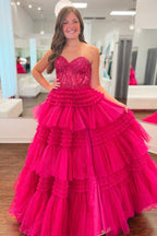 A-Line Sweetheart Tiered Tulle Prom Dress