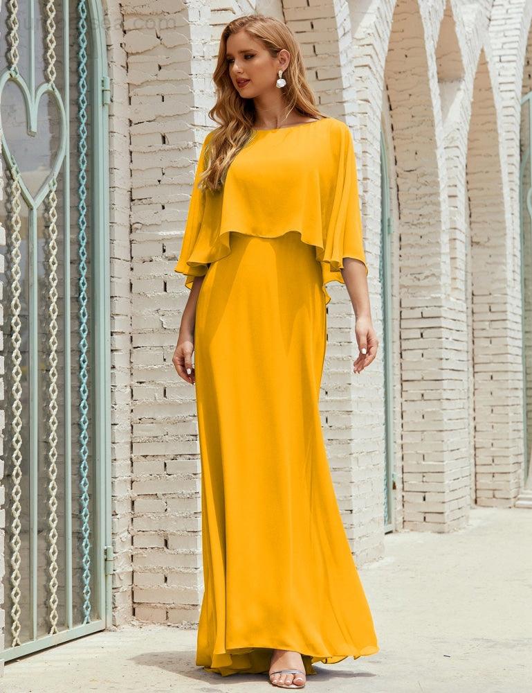Sunnderly  Bridesmaid Dress Women Long Sleeve V-Neck Chiffon Formal Wedding Party Dress SY28018