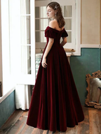 A-Line Princess Velvet Off Shoulder Simple Long Party Dress Velvet Bridesmaid Dress