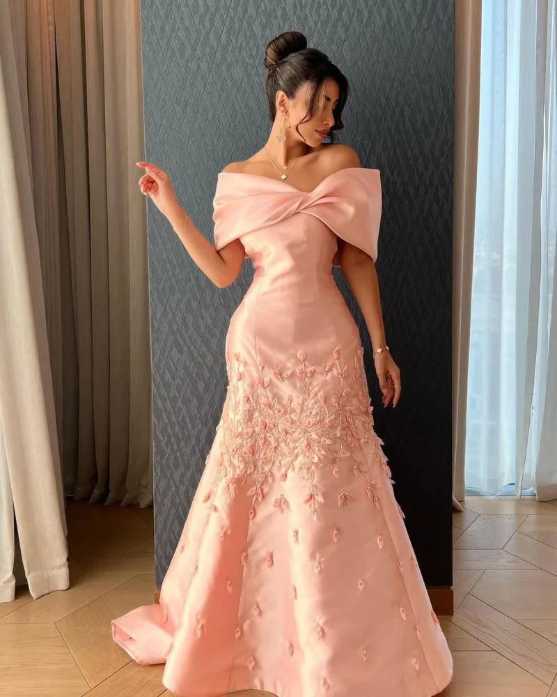 Floral Prom Dresses Off The Shoulder Applique Prom Dress