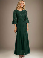A-line Scoop Ankle-Length Lace Chiffon Mother of the Bride Dress With Bow