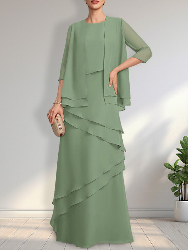 Sheath Scoop Floor-Length Chiffon Mother of the Bride Dress