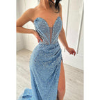 Gorgeous & Charming Deep V-Neck Sleeveless Side Slit Sparkly Prom Dress