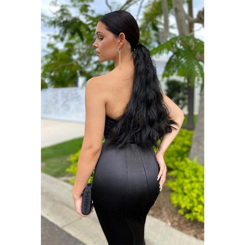 Sweetheart Black Satin Mermaid Prom Dress Long