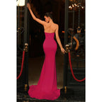 Sweetheart Strapless Ruched Satin Sheath Long Formal Evening Dress With Slit