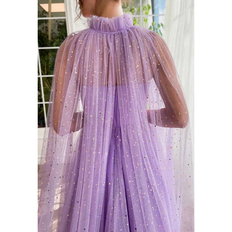 Sweetheart Spaghetti Straps A-Line Tulle Long Prom Dress With Shawl