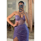 Sheath Sweetheart Side Slit Sparkly Long Pro Dress