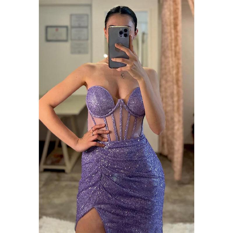 Sheath Sweetheart Side Slit Sparkly Long Pro Dress
